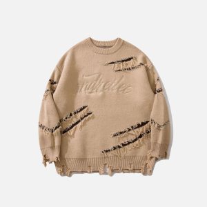 Concert Outfit Vintage Ripped Lazy Style Sweater