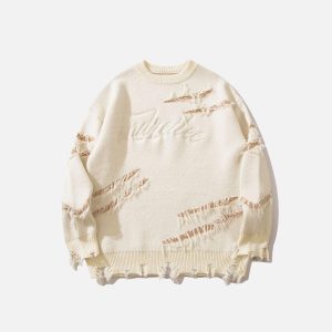 Concert Outfit Vintage Ripped Lazy Style Sweater