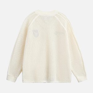 Concert Outfit Vintage Ripped Long Sleeve Knitted Jersey V-Neck Sweater