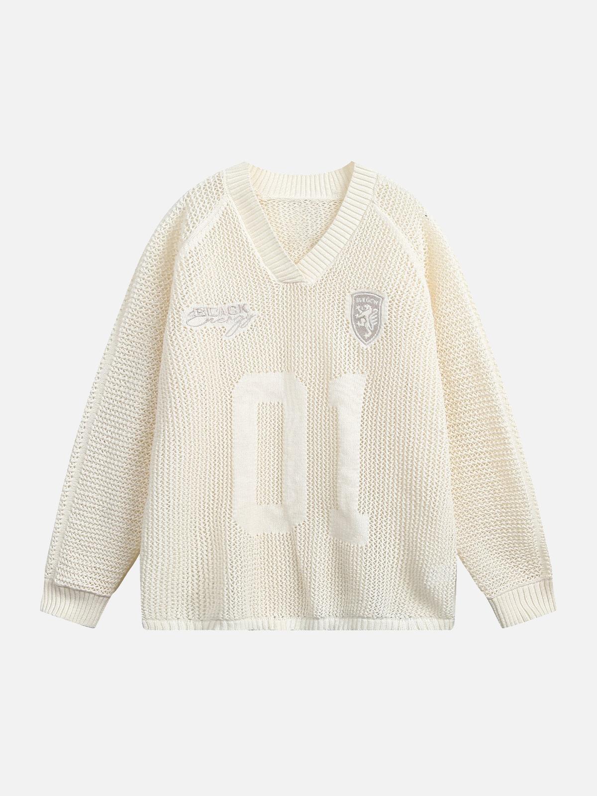 Concert Outfit Vintage Ripped Long Sleeve Knitted Jersey V-Neck Sweater Concert Outfit Vintage Ripped Long Sleeve Knitted Jersey V-Neck Sweater