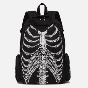 Concert Outfit Vintage Skull Print Shoulder Bag