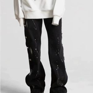 Concert Outfit Vintage Splash Ink Breasted Jeans