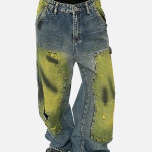Concert Outfit Vintage Spray-Painted Patch Ripped Jeans