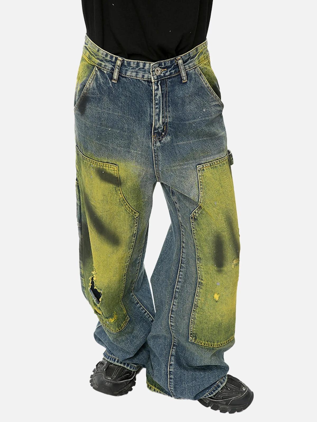 Concert Outfit Vintage Spray-Painted Patch Ripped Jeans Concert Outfit Vintage Spray-Painted Patch Ripped Jeans