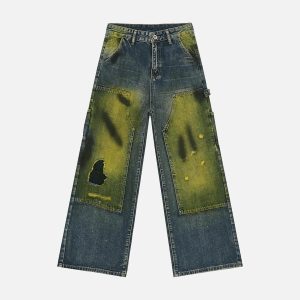 Concert Outfit Vintage Spray-Painted Patch Ripped Jeans