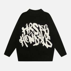 Concert Outfit Vintage street Letter Embroidery Sweater