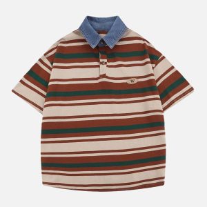 Concert Outfit Vintage Striped Polo Shirt