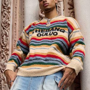 Concert Outfit Vintage Striped Sweater