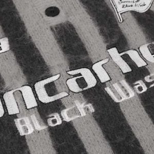 Concert Outfit Vintage Vertical Striped Polo Collar Sweater