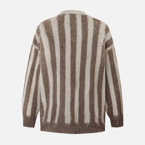Concert Outfit Vintage Vertical Striped Polo Collar Sweater