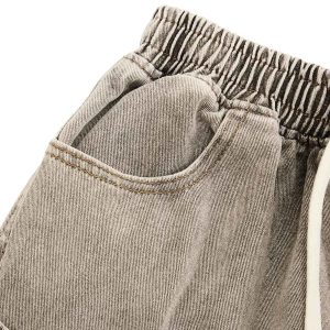 Concert Outfit Vintage Wash Deconstructed Drawstring Denim Shorts