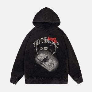 Concert Outfit Vintage Washed Dark Print Hoodie