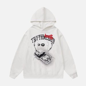 Concert Outfit Vintage Washed Dark Print Hoodie