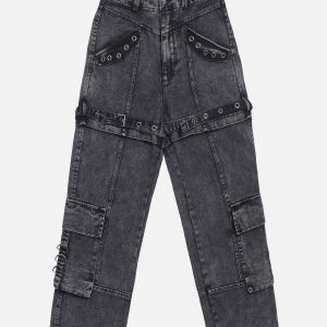 Concert Outfit Vintage Washed Denim Cargo Jeans