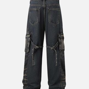 Concert Outfit Vintage Washed Distressed Multi Pocket Cargo Jeans