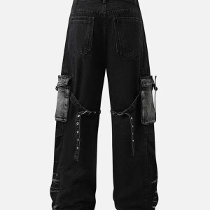 Concert Outfit Vintage Washed Distressed Multi Pocket Cargo Jeans