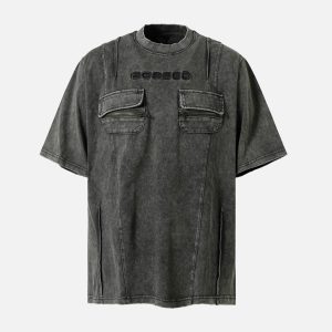 Concert Outfit Vintage Washed Multi-Pocket T-Shirt