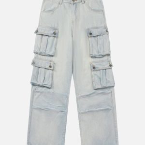 Concert Outfit Vintage Washed Multi-Pocket Work Jeans
