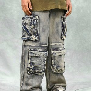Concert Outfit Vintage Washed Multifunctional Denim Overalls