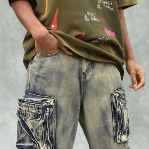 Concert Outfit Vintage Washed Multifunctional Denim Overalls