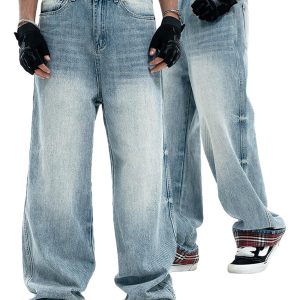 Concert Outfit Vintage Washed Plaid Baggy Jeans