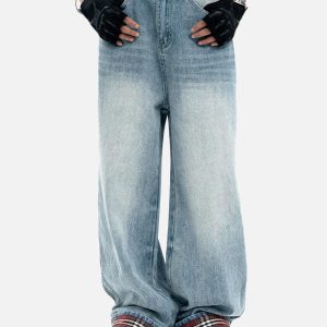 Concert Outfit Vintage Washed Plaid Baggy Jeans