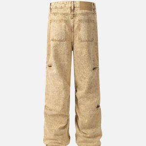 Concert Outfit Vintage Washed Pleated Straight Jeans