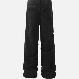 Concert Outfit Vintage Washed Pleated Straight Jeans