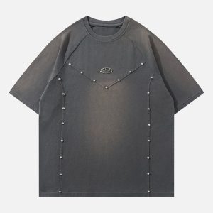 Concert Outfit Vintage Washed Stitching Rivets T-Shirt