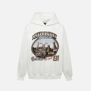 Concert Outfit Vintage Washed Worn Loose Print Hoodie
