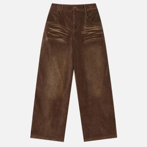 Concert Outfit Vintage Water Ripples Corduroy Straight Leg Pants