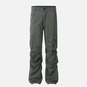 Concert Outfit Vintage Water-Slurry Print Cargo Pants