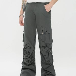 Concert Outfit Vintage Water-Slurry Print Cargo Pants