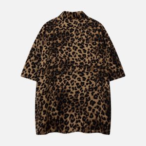 Concert Outfit Vintage Wild Leopard Print Button-Up Shirt