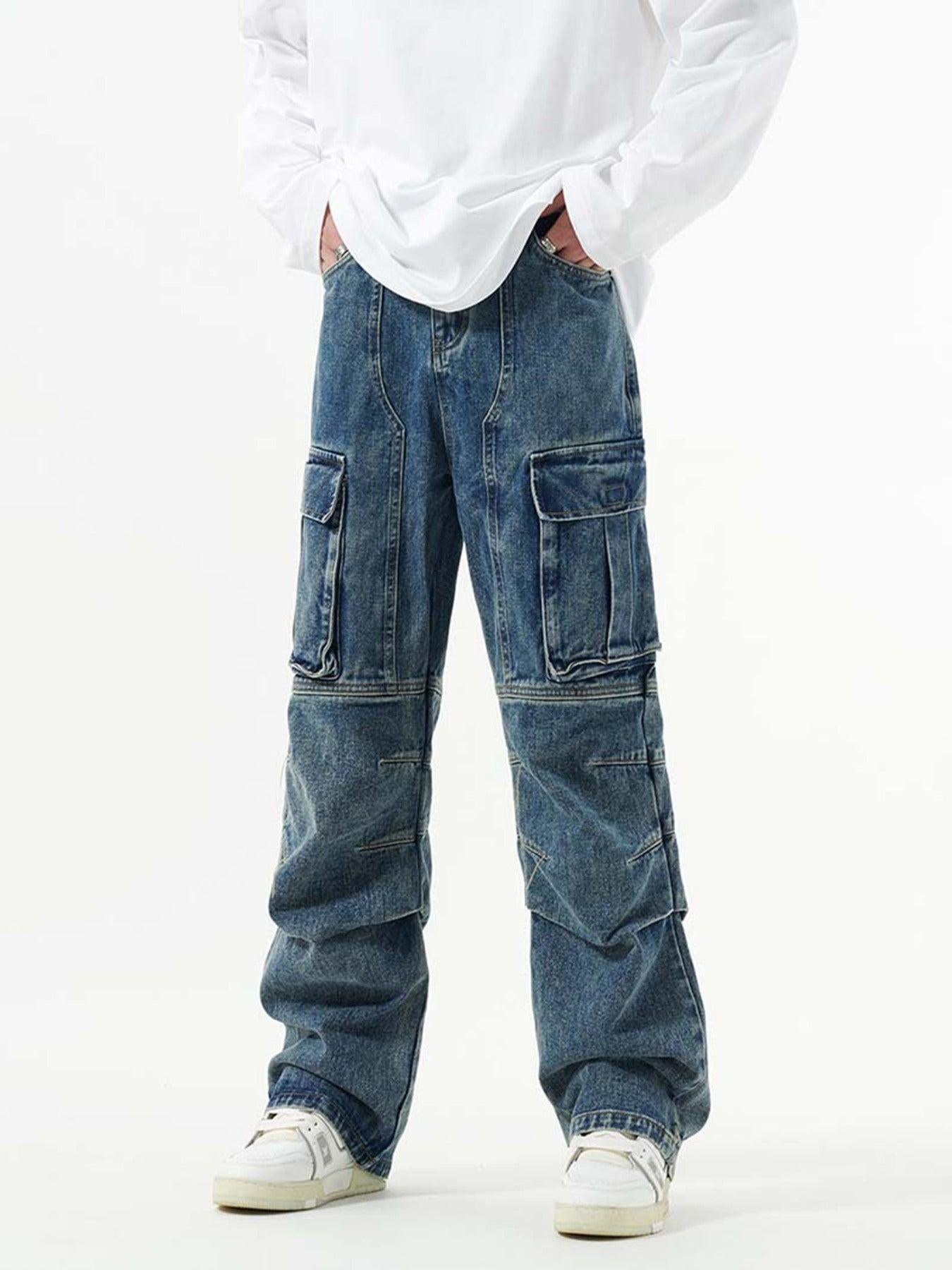 Concert Outfit Washed And Distressed Multi-Pocket Jeans Concert Outfit Washed And Distressed Multi-Pocket Jeans