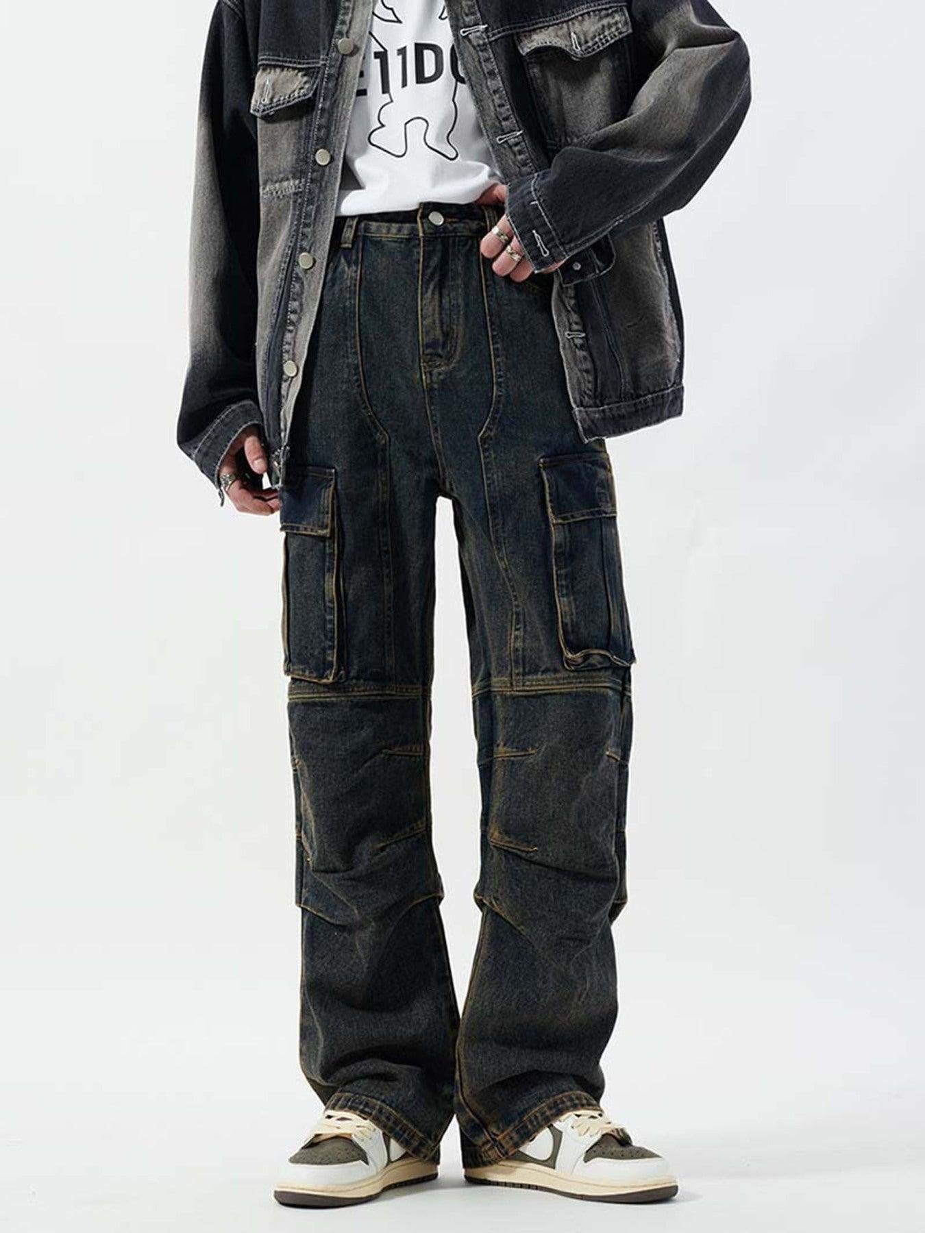 Concert Outfit Washed And Distressed Multi-Pocket Jeans Concert Outfit Washed And Distressed Multi-Pocket Jeans