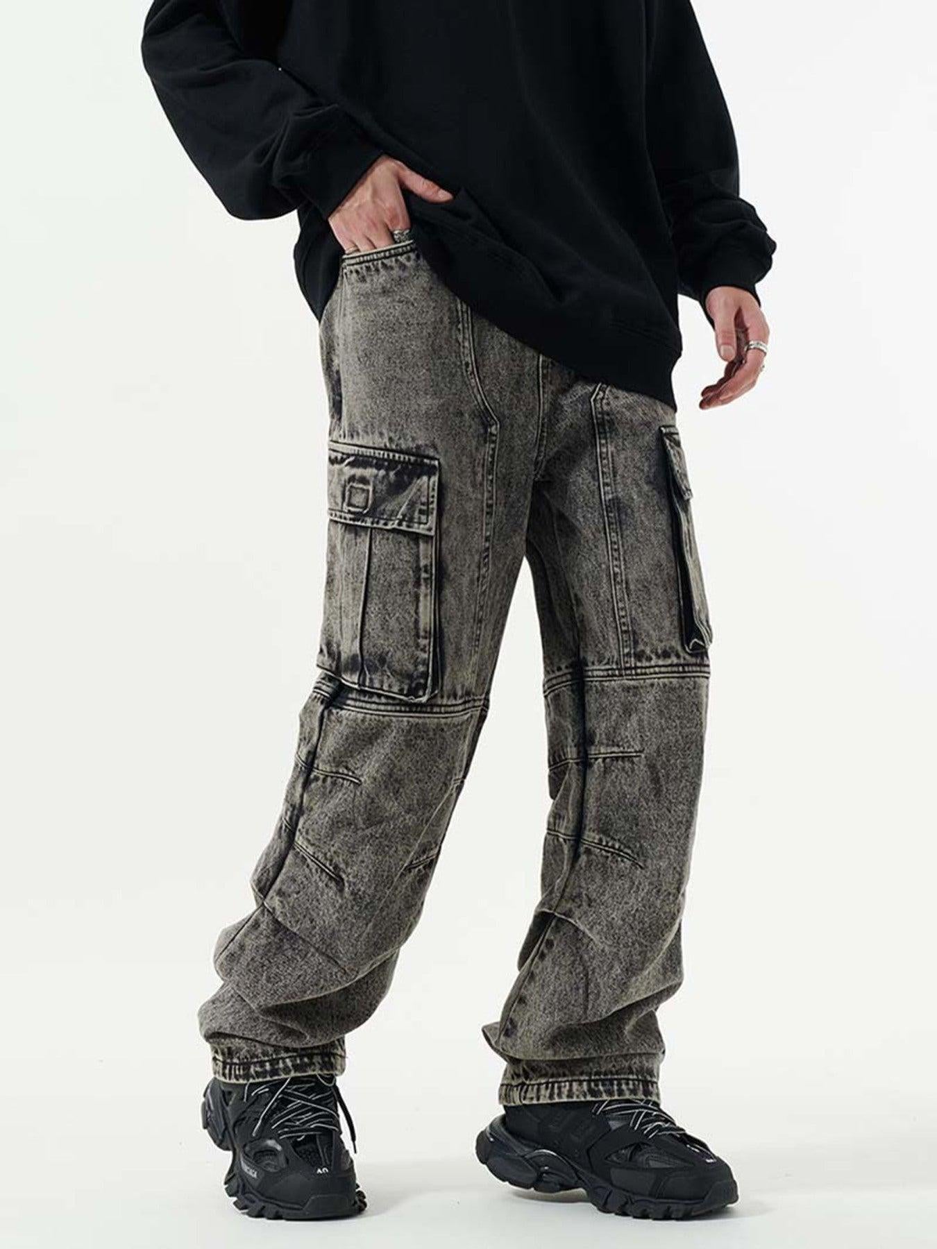 Concert Outfit Washed And Distressed Multi-Pocket Jeans Concert Outfit Washed And Distressed Multi-Pocket Jeans