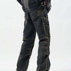 Concert Outfit Washed And Distressed Multi-Pocket Jeans