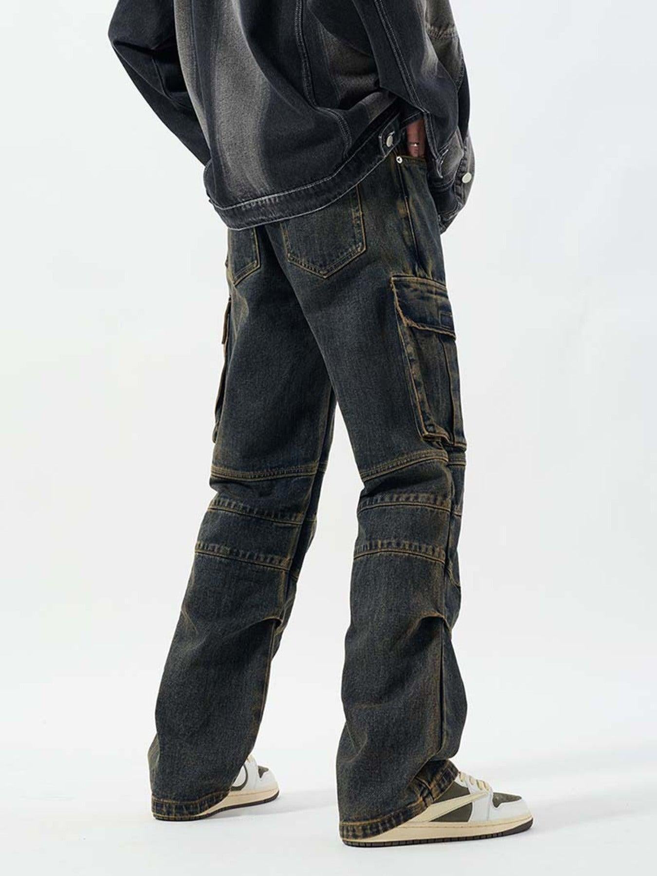 Concert Outfit Washed And Distressed Multi-Pocket Jeans Concert Outfit Washed And Distressed Multi-Pocket Jeans