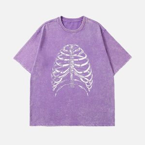 Concert Outfit Washed Body Skeleton Print Tee
