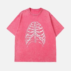 Concert Outfit Washed Body Skeleton Print Tee