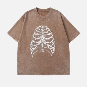Concert Outfit Washed Body Skeleton Print Tee