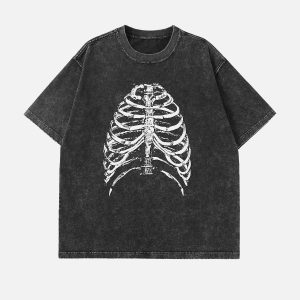 Concert Outfit Washed Body Skeleton Print Tee