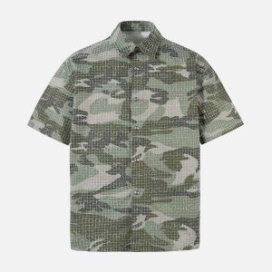 Concert Outfit Washed Brushed Camouflage Short Sleeve Shirt