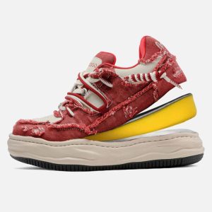 Concert Outfit Washed Denim Low-Top Raw Edge Sneakers