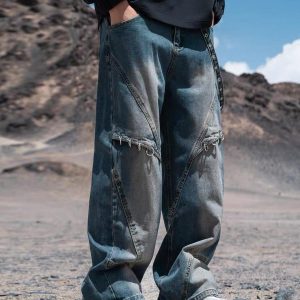 Concert Outfit Washed Distressed Baggy Jeans