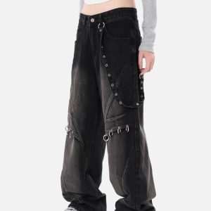 Concert Outfit Washed Distressed Baggy Jeans