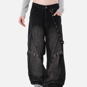 Concert Outfit Washed Distressed Baggy Jeans
