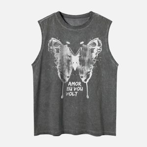 Concert Outfit Washed Distressed Butterfly Print Vest