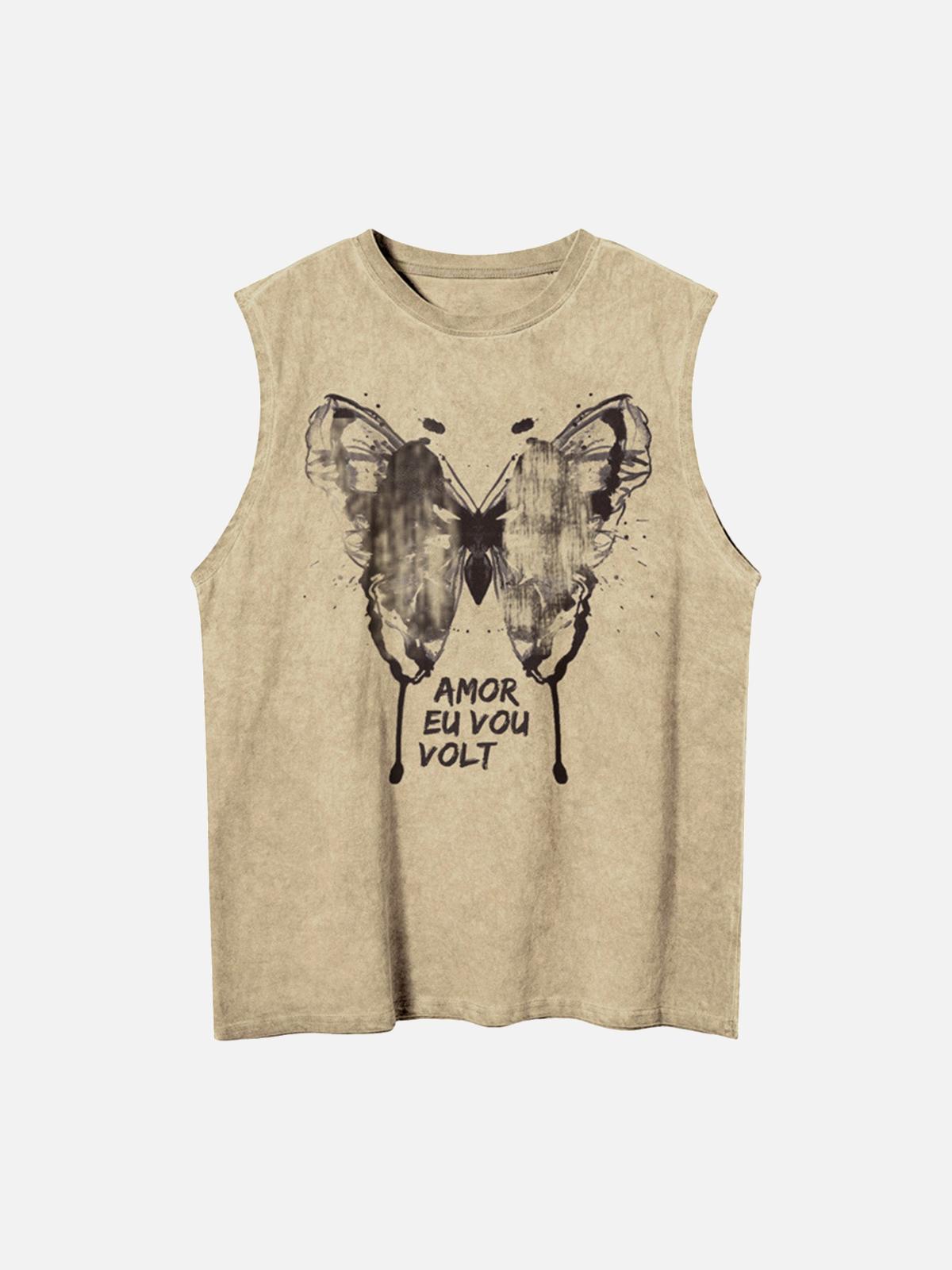 Concert Outfit Washed Distressed Butterfly Print Vest Concert Outfit Washed Distressed Butterfly Print Vest